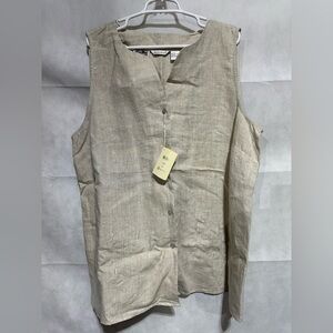 Malcolm & Co. Womens 1X 100% Irish Linen Sleeveless Shirt Button Front Tunic NEW